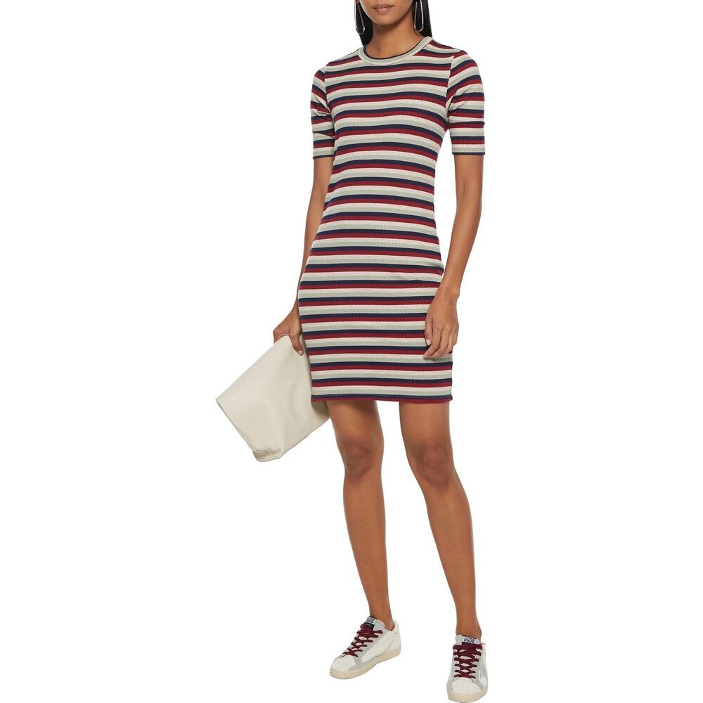 Stateside Striped Ribbed Knit Dress Brick Size Small